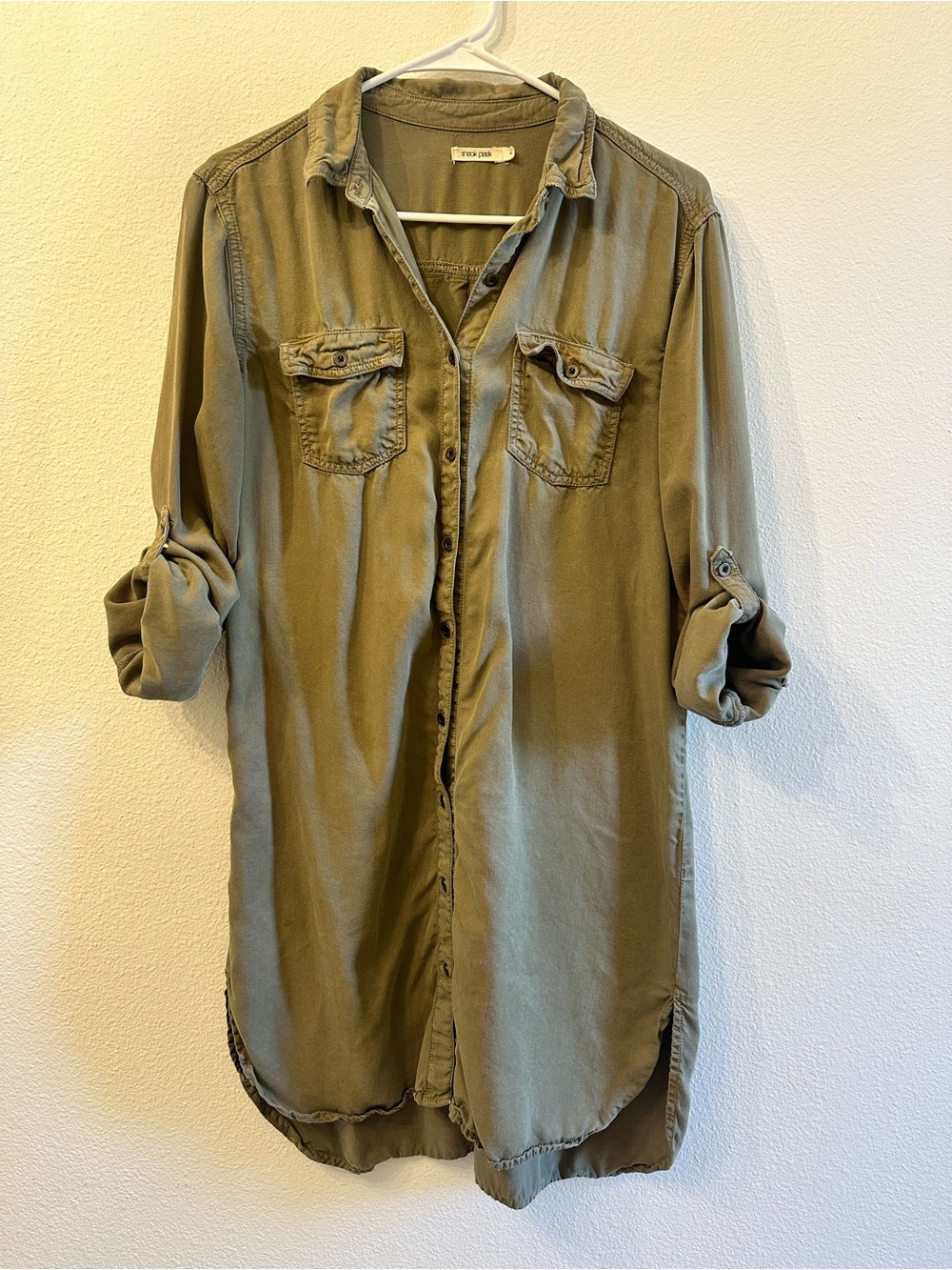 Olive Green Utility Shirt Dress | Button Front | Safari Workwear